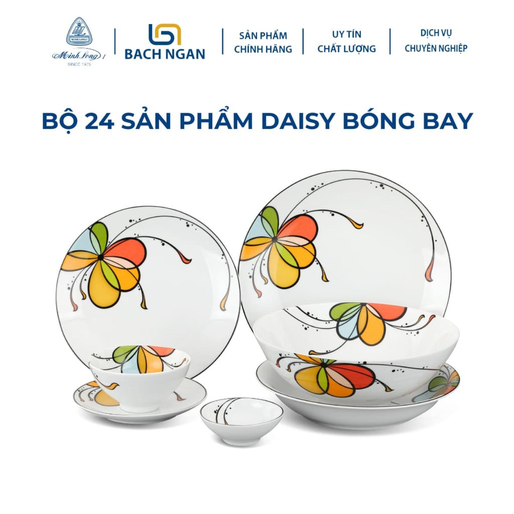 Bộ Chén Dĩa Sứ Cao Cấp Minh Long 24 sản phẩm Họa Tiết Bóng Bay đẹp, sang trọng phù hợp gia đình, đãi khách, tặng quà