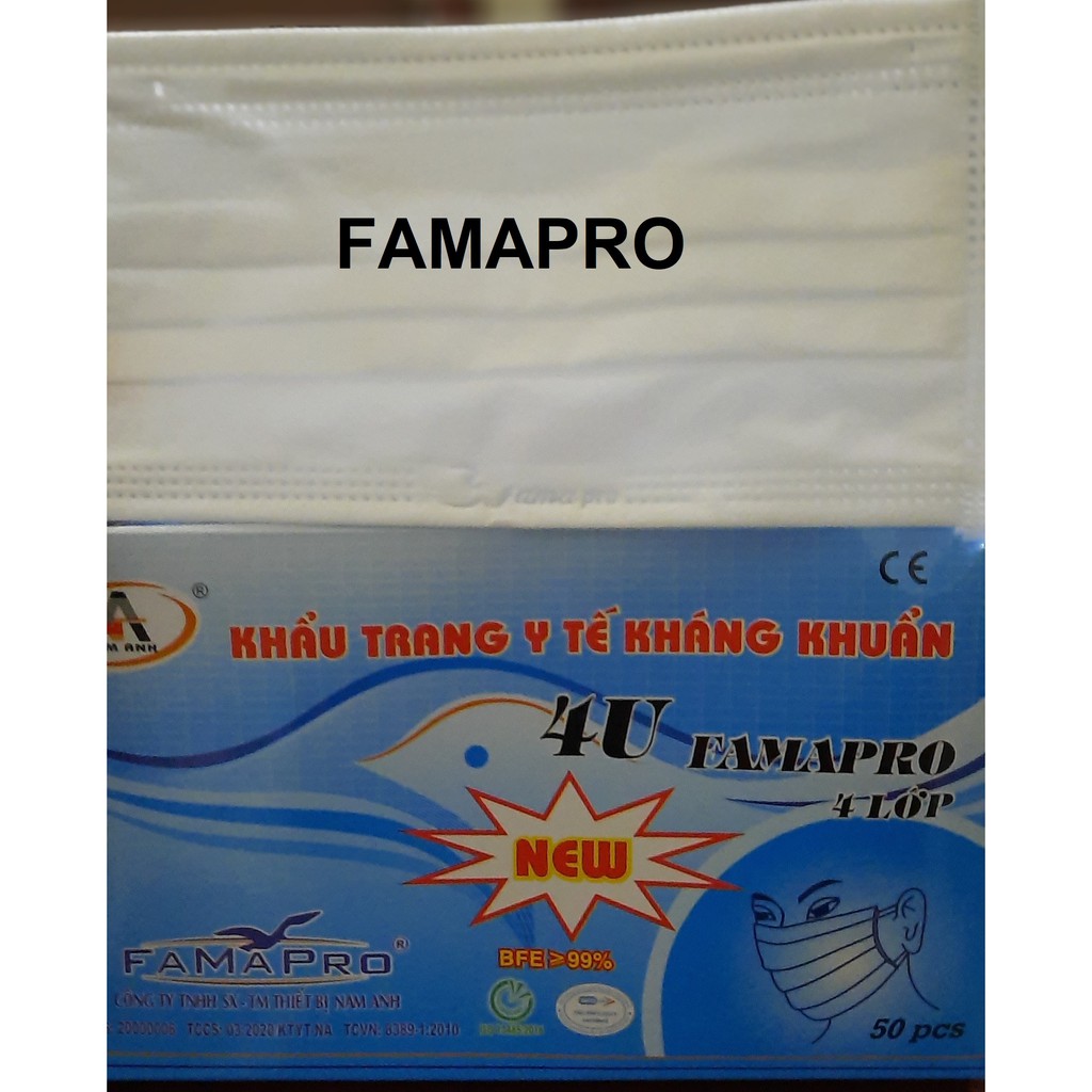Khẩu Trang Y Tế 4U,4 Lớp,Giấy Kháng Khuẩn,FamaPro ( NamAnh ) - Hộp 50 cái