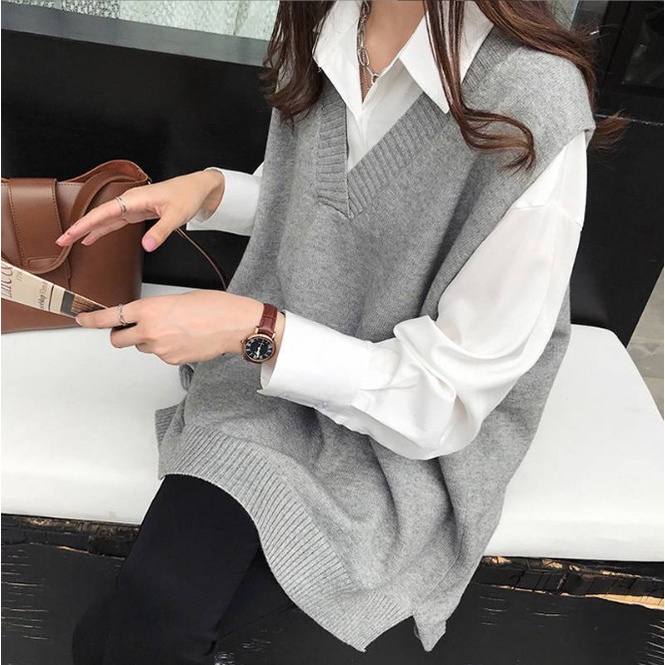 Áo len gile nữ dáng rộng hot trend hè thu 2021 kiểu dáng Hàn Quốc GILE18