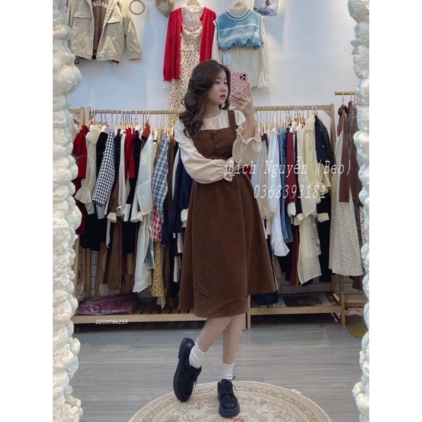 sét váy yếm nhung + áo tay bèo