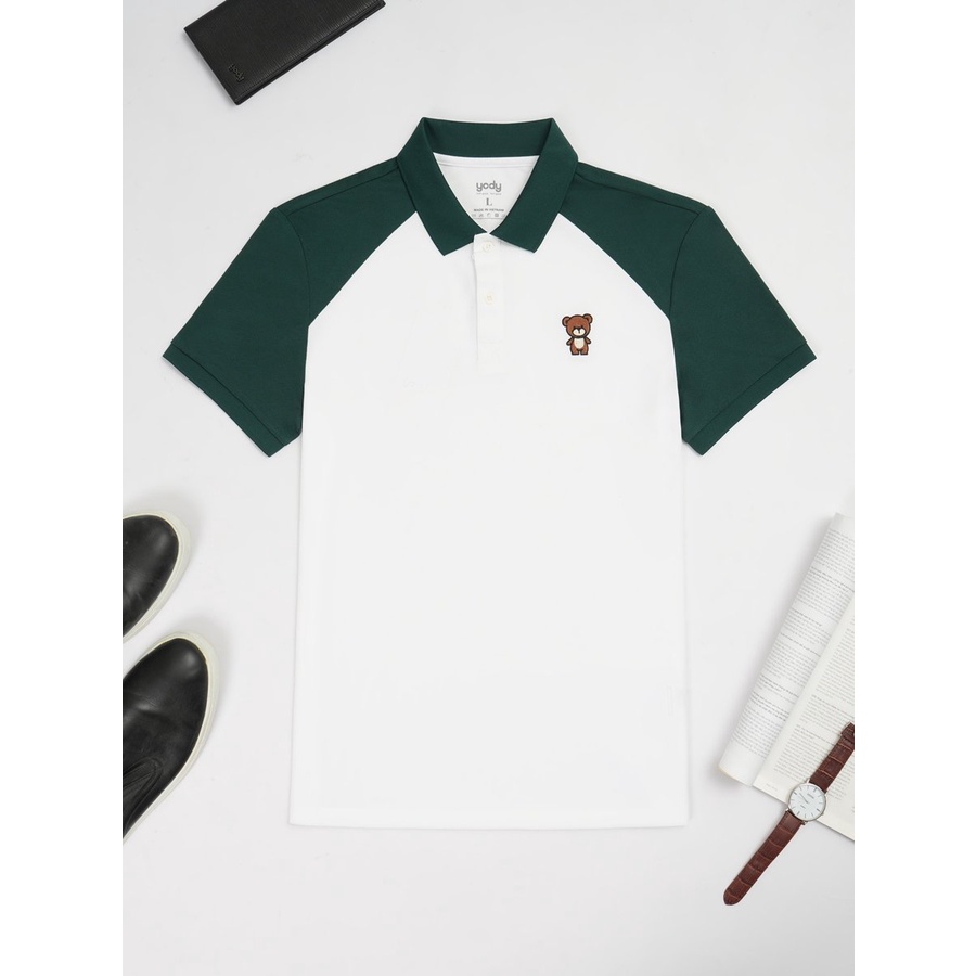 Áo Polo Nam YODY vải cotton cafe in hình gấu có thể phối combo và đôi APM5281