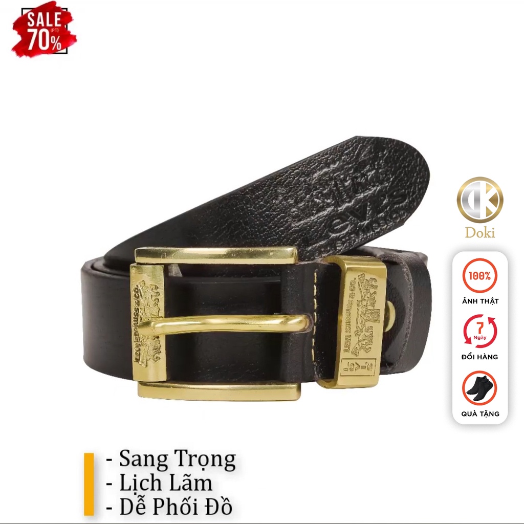Thắt lưng nam da bò nguyên miếng cam kết da thật 100%, Dây nịt da nam Cao Cấp, Mặt đồng đúc nguyên khối - DOKI