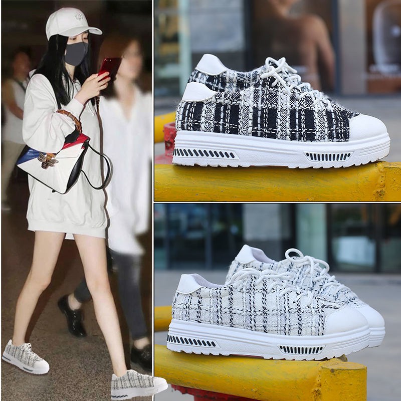 Giày Chạy Bộ Vải Canvas Thắt Dây Sọc Ca Rô Phong Cách Harajuku 2021 | BigBuy360 - bigbuy360.vn