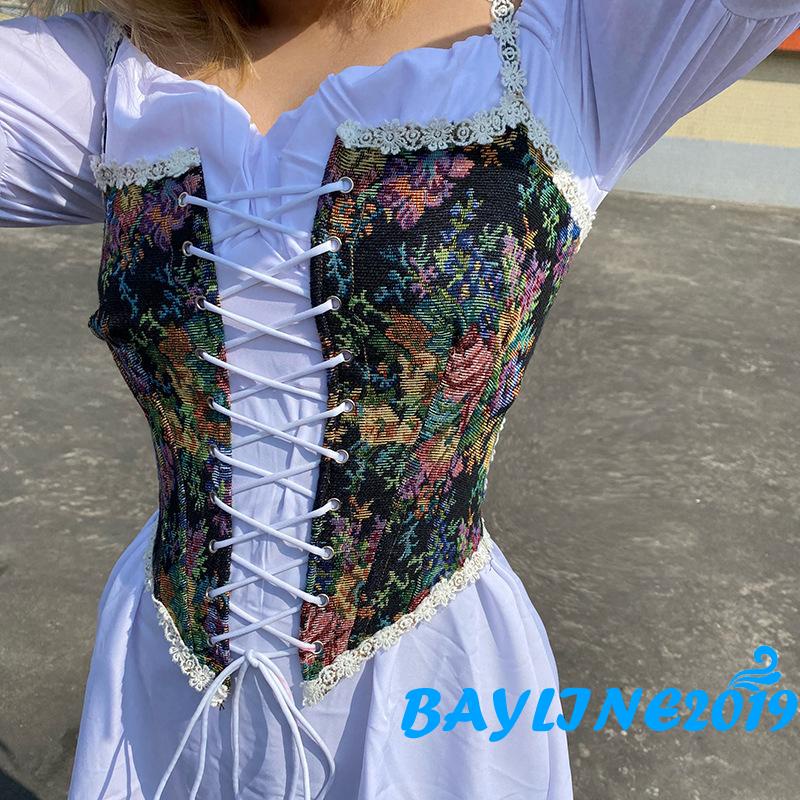 BAY-Women’s Vintage Jacquard Bandage Camisole Sexy Boat Neck Flounce Irregular Suspender Corset