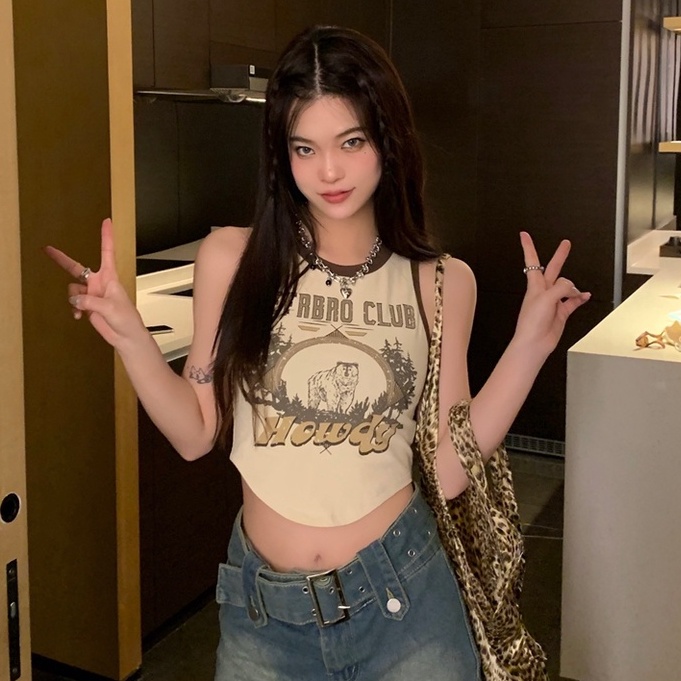 Ethelgirl Áo Croptop Sát Nách Hoạ Tiết In Thiết Kế Quyến Rũ Cho Phái Nữ