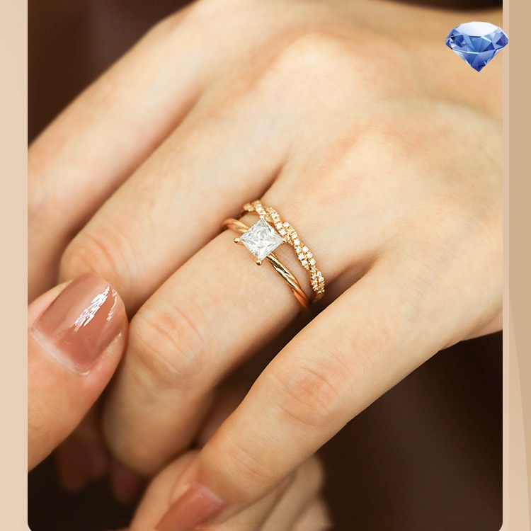 Nhẫn Mạ Vàng 18K Đính Kim Cương Nhân Tạo Hình Vuông 1 Karat