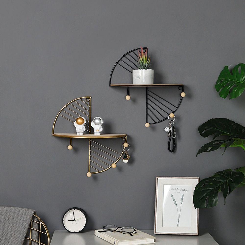 Giá Sắt Đựng Đồ Treo Tường Có Móc Bằng Gỗ Trang Trí Phòng Khách
