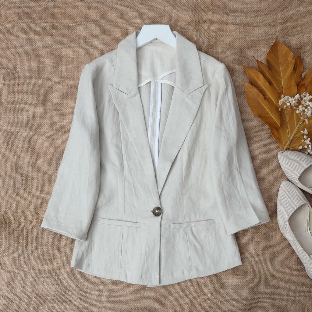 Set áo quần vest Linen tưng KANAMY tay lỡ màu begei