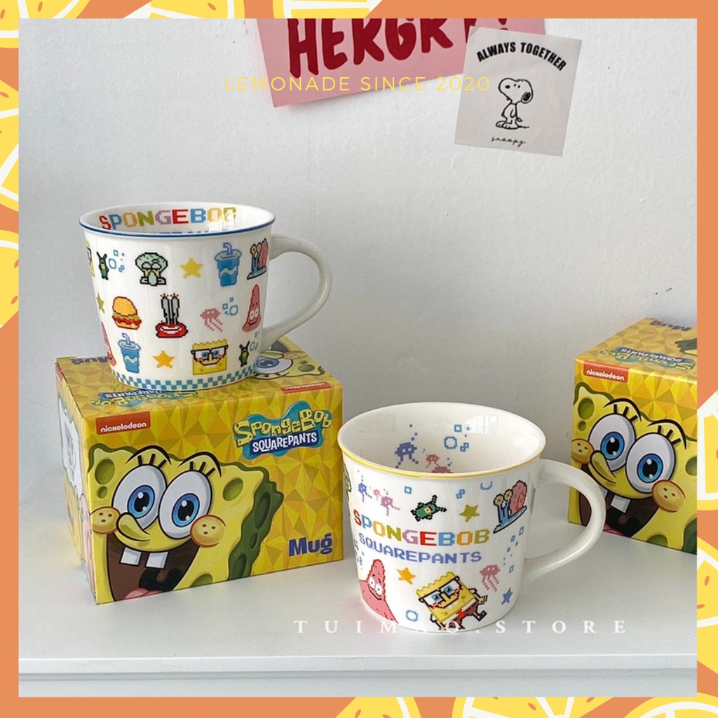 Cốc sứ Spongebob SquarePant dễ thương hoạt hình có hộp quà tặng kèm thìa