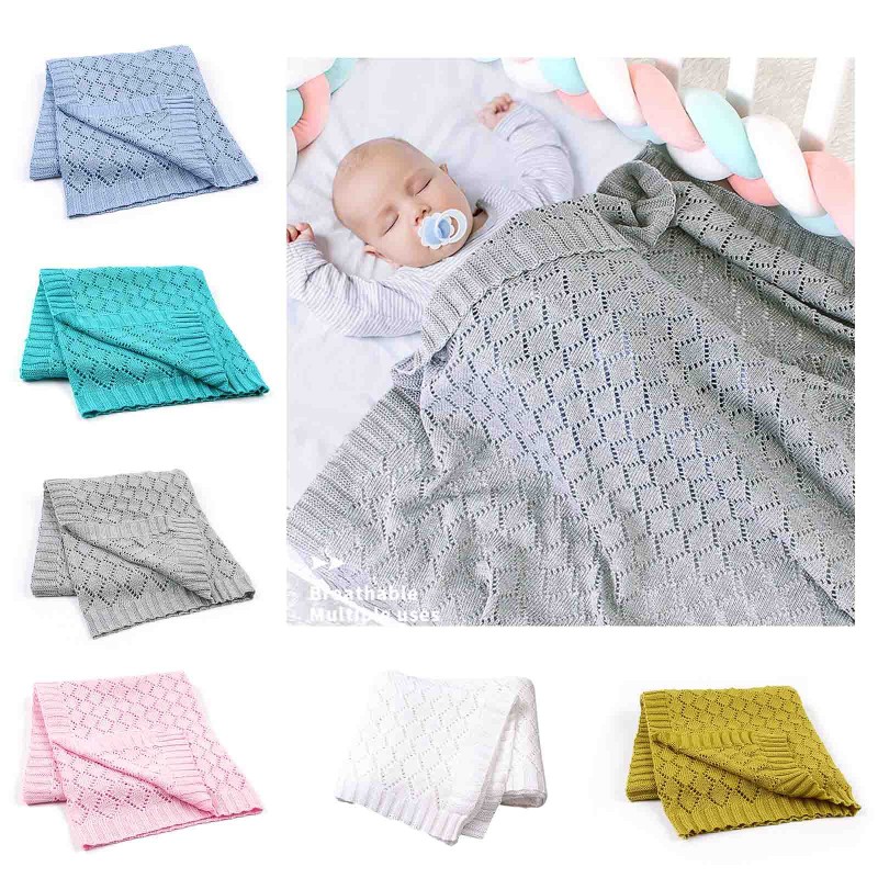 WM Knitted Hollow Soft Baby Blankets Newborn Bebes Swaddle Wrap Infant Kid Stroller