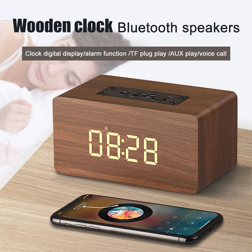 Phiên bản đồng hồ W5 Loa kép Bluetooth Thẻ gỗ đa chức năng với màn hình âm thanh đồng hồ báo thức