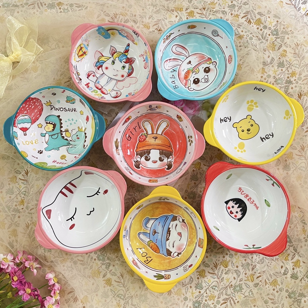 Bát Ăn Cơm Bát Chè, Ăn dặm Cho Bé cho vé xinh yêu Đĩa Sứ Chén Dĩa Sứ Dễ Thương Cute Decor Cao Cấp bát hai tai