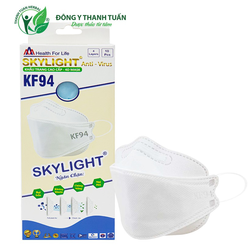 Khẩu Trang Y Tế 4D Mask KF94 Skylight Chứng Nhận FDA Mỹ – Hộp 10 Cái ( Trắng Hoặc Xanh)