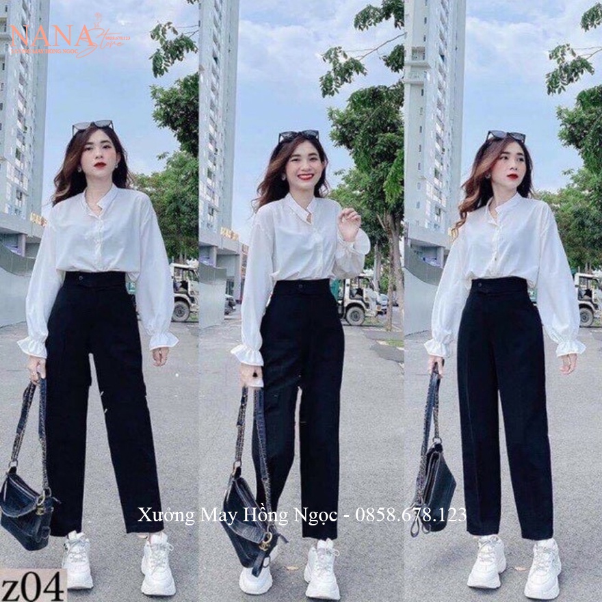 Quần baggy cạp cao cúc lệch tôn dáng cho nữ học sinh viên đi học làm công sở dáng quần tây nữ lưng cao vải tuyết mưa mềm