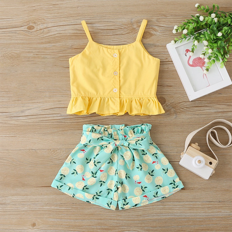 Combo bộ đồ bé gái 9 tháng-5 tuổi không tay áo hai dây hoa quần đùi set mùa hè thời trang cho bé trẻ em sơ sinh