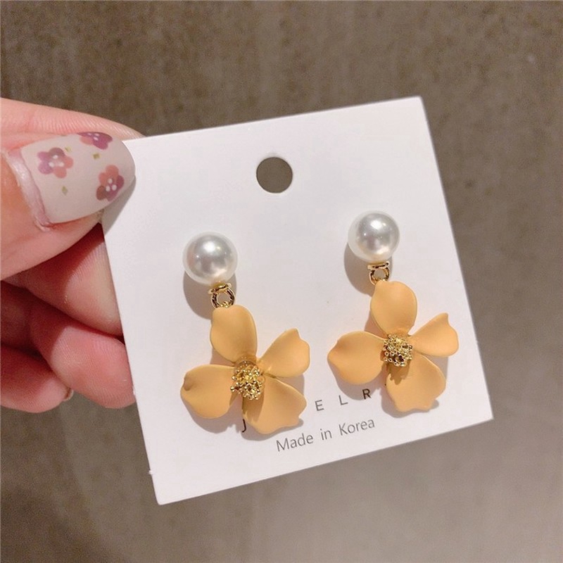 Korean Candy Color Matte Small Flower Pearl Women Earrings Vibrant Fashion Jewellery Accessories