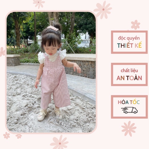 Bộ Jum (Áo liền quần) cho bé và áo cotton cánh tiên màu trắng BERRYBABY chất liệu thô cotton, kẻ ô vuông hồng - Penelope