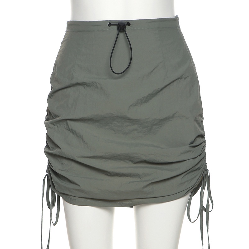 Chân Váy Xếp Ly Lưng Cao Phối Dây Rút Và Khóa Kéo Thời Trang Cho Nữ