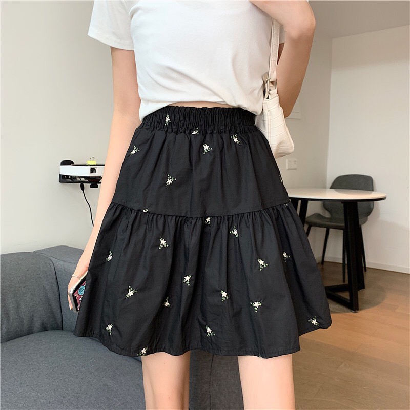 Chân váy xoè silive chân váy chữ a lưng thun, thêu hoa xinh xắn