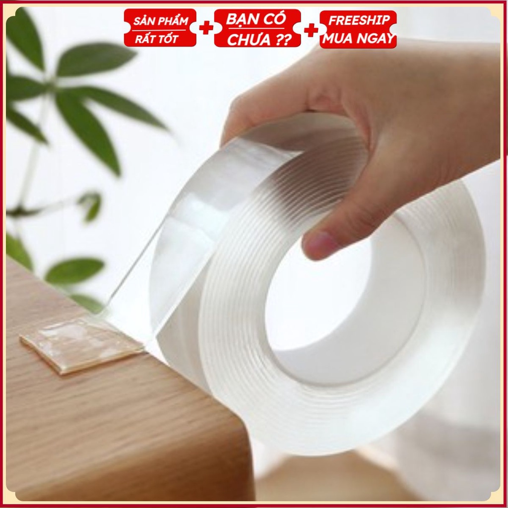Băng Dính Nano Dán 2 Mặt Trong Suốt FLASHSALE Cuộn băng dính silicon 2 mặt, 3M dính mọi bề mặt dán đa năng, không thấm