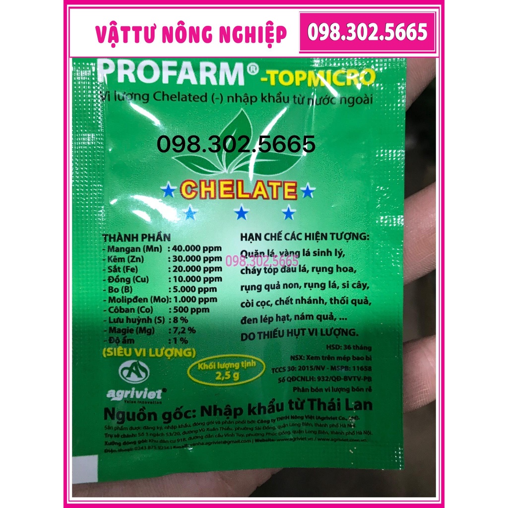 10 gói phân bón lá Siêu Vi Lượng Chelate Profarm TopMicro 2 gram