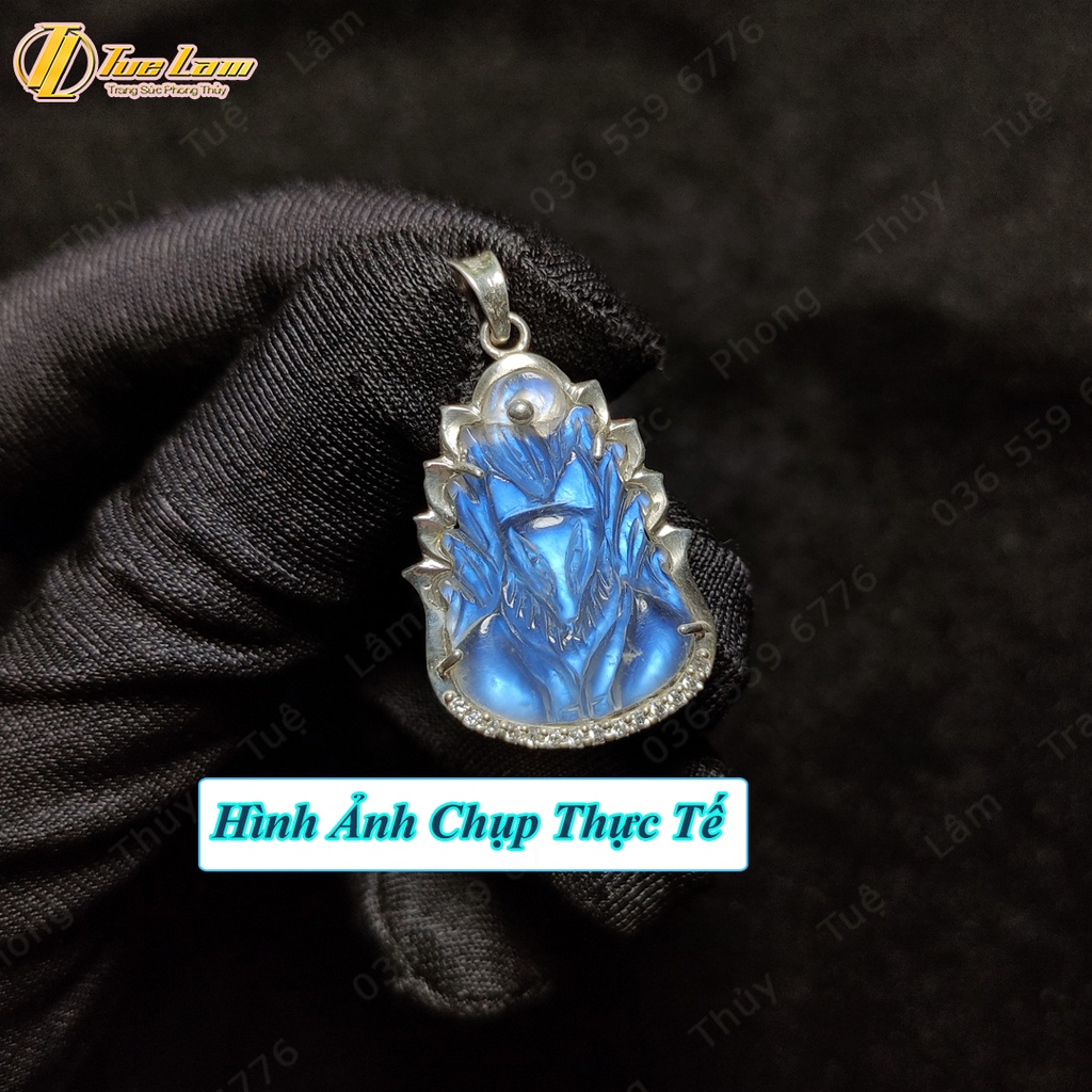 Mặt dây chuyền hồ ly chúa moonstone bọc bạc màu trắng ánh xanh hợp mệnh trợ duyên - Tuệ Lâm