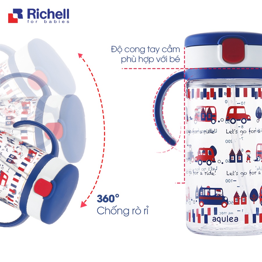 Bình tập uống nước ống hút có tay cầm AQ Richell 320ml nhựa PP cao cấp (Xanh) - RC22016 - binh tap uong nuoc cho be