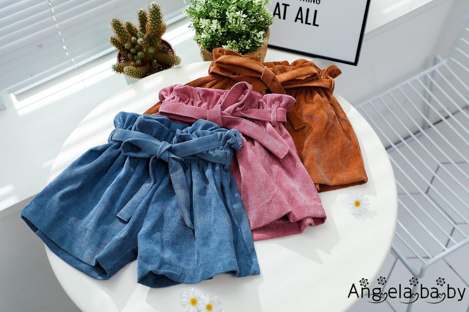 Quần Short Cotton Lưng Cao Phối Nơ Cho Bé Gái