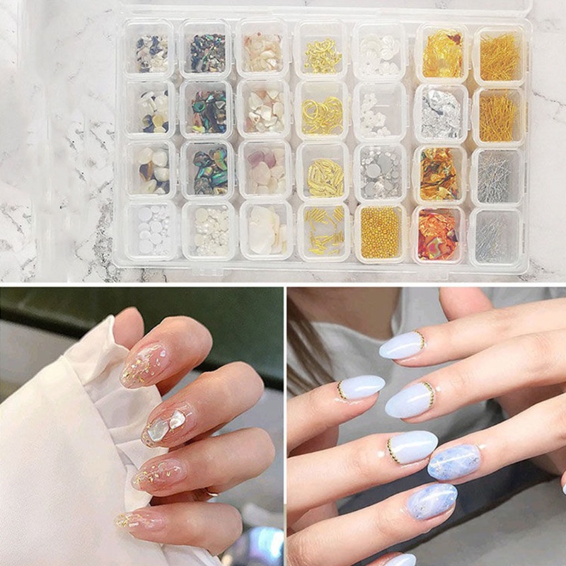 Hộp Hạt Ngọc Trai 28 Ngăn Bằng Thép Trang Trí Móng Tay / Điện Thoại