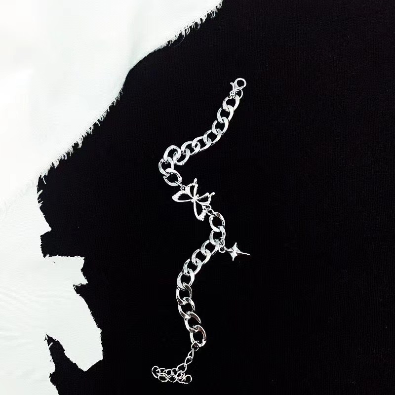 New Star Butterfly Bracelet Female Ins Net Red Design Cuban Chain Light Luxury Retro Cool Trendy Hot Girl Bracelet Male Accessories