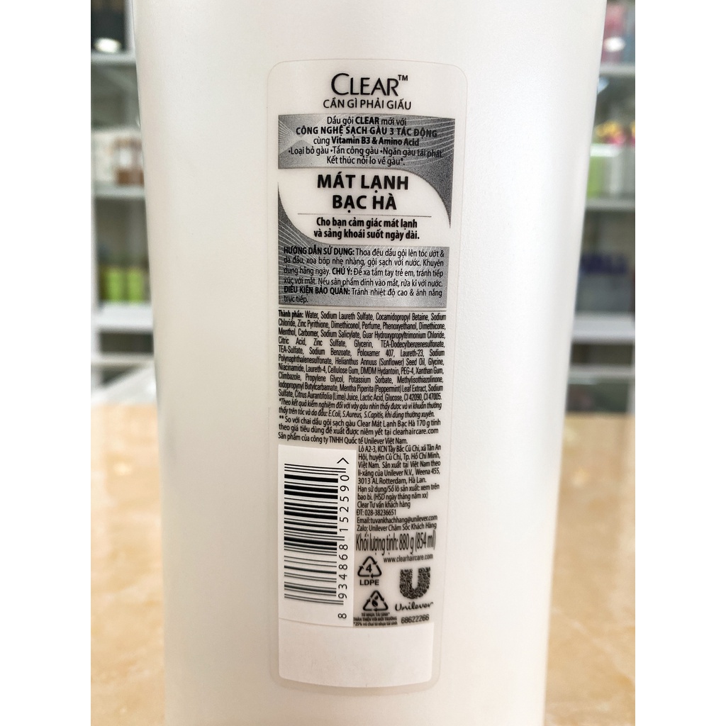 Dầu Gội Clear Sạch Gàu Mát Lạnh 880G Chính Hãng Công Ty