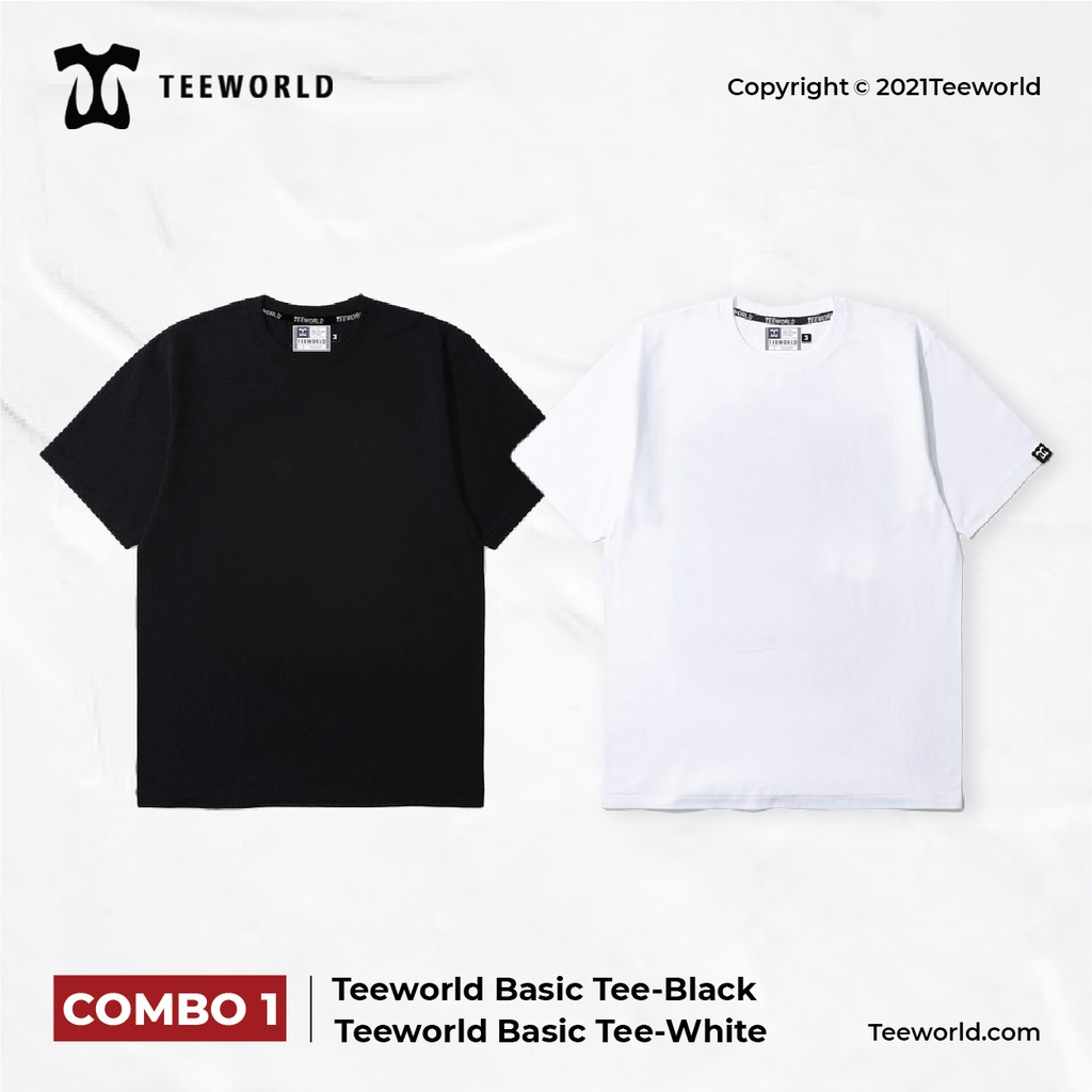 Combo 2 Áo thun Teeworld Basic Tee Trắng và Đen Nam Nữ Form Rộng Unisex