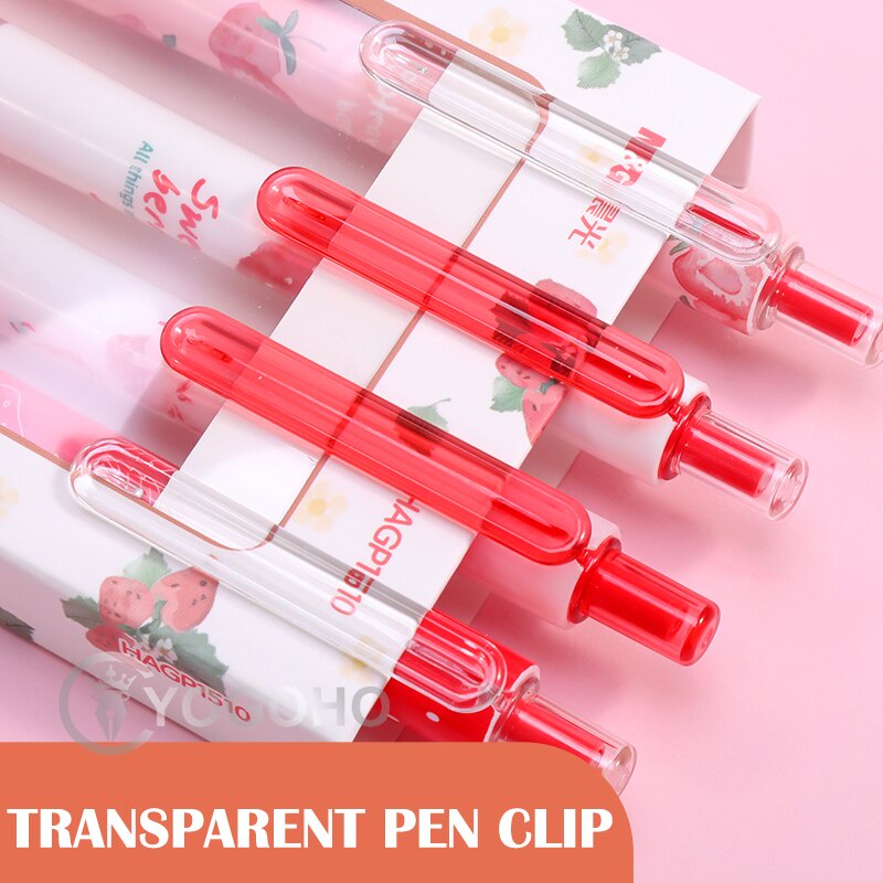 Set 4 bút bi gel 0.5mm màu đen hình quả dâu tây dễ thương