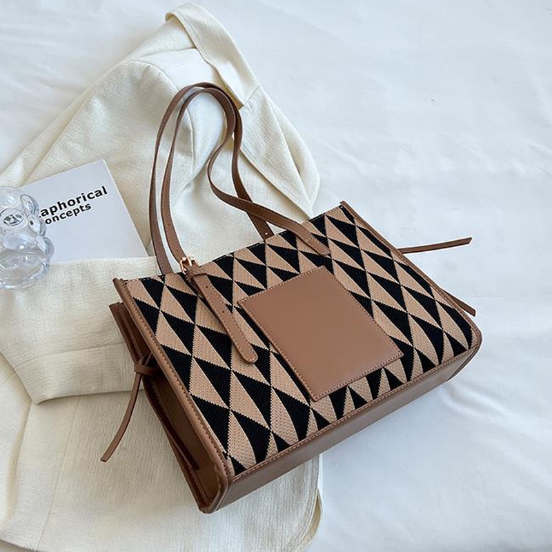 Túi tote đeo vai IELGY họa tiết kẻ sọc ca rô phong cách cổ điển thời trang dành cho nữ