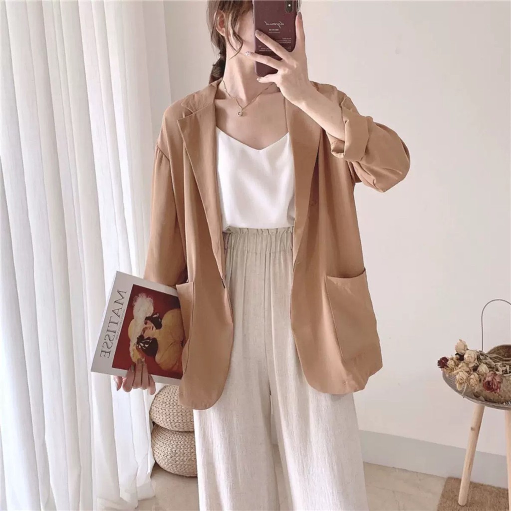 ÁO VEST NỮ ĐŨI TAY DÀI KIỂU DÁNG ÁO KHOÁC NỮ TRƠN BASIC - ÁO VEST NỮ BLAZERS GIÁ RẺ HOT HIT