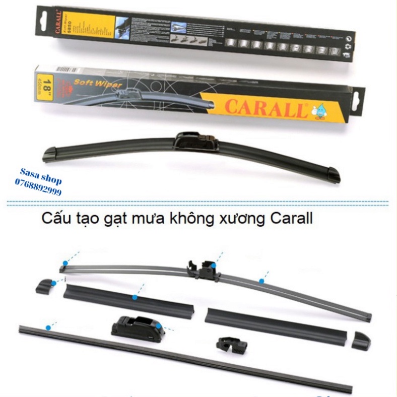 Gạt Mưa Silicon - Chính hãng Carall - Nhật Bản - Loại Thân Mềm Không Xương Cao Cấp