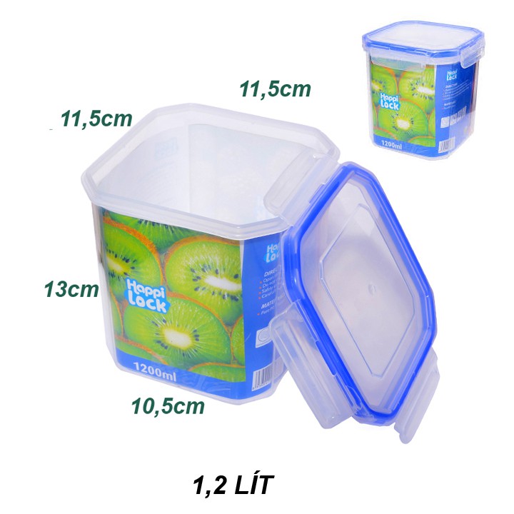 Bộ 2 hộp nhựa vuông 1,2 lít, có khóa cài kín hơi, đựng thực phẩm, cao 13cm. G503x2