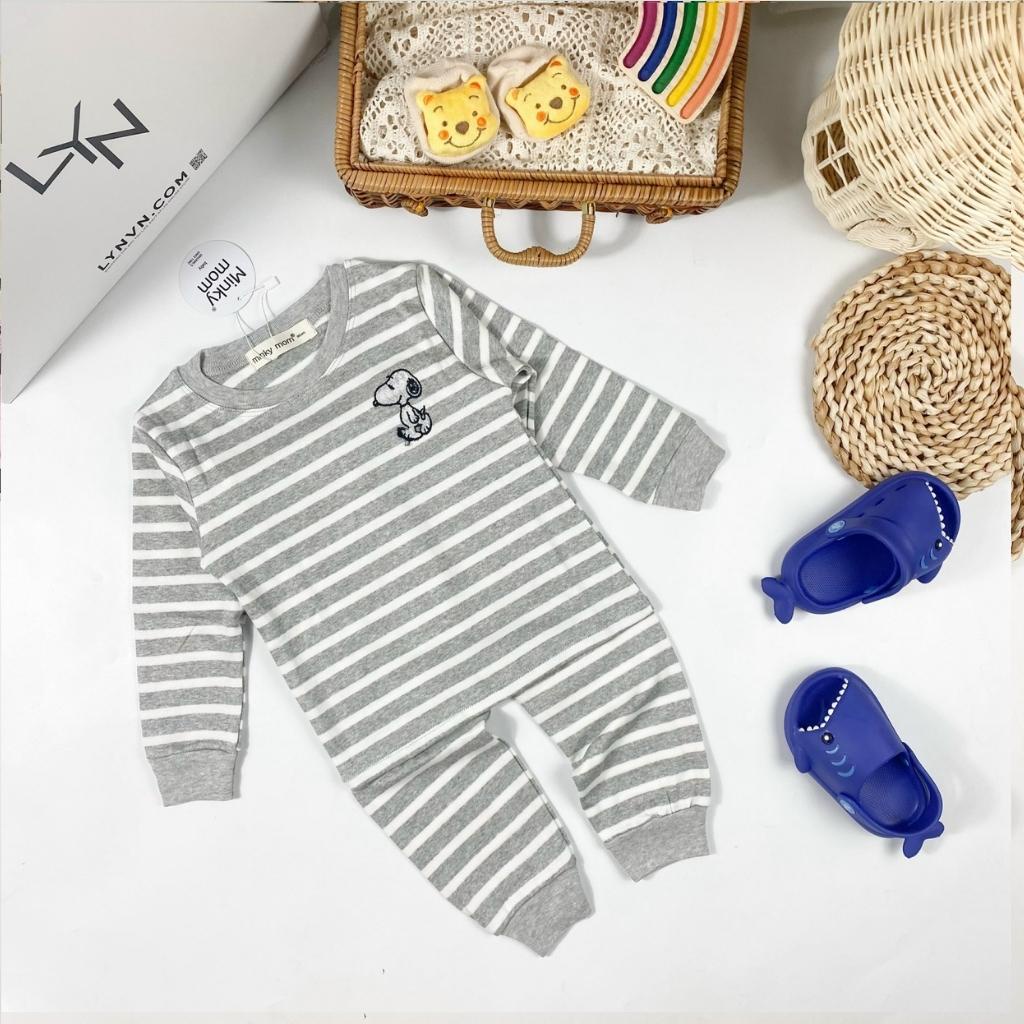 Đồ Bộ Dài Tay Bé Trai, Bé Gái MK KID Vải Cotton Lạnh Sọc Dệt Dễ Thương, Bộ Mặc Nhà Cho Bé 6-18kg