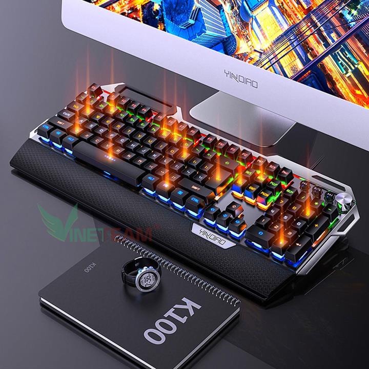 Bàn phím cơ Vinetteam K100 chơi game 104 phím có LED có kê tay chống mỏi -4389