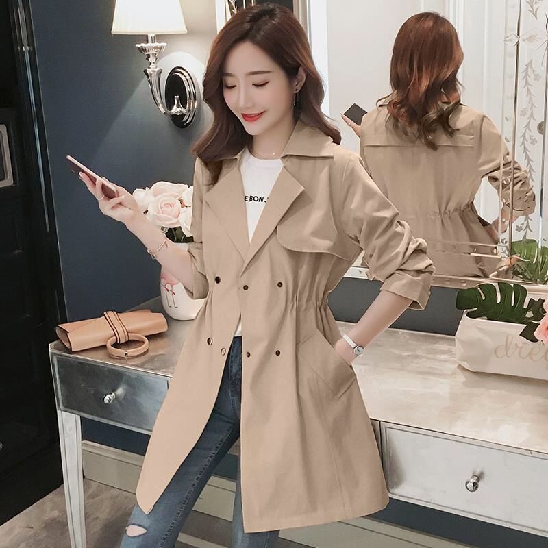 Áo Khoác Gió Cỡ Nhỏ Vừa Dáng Dài Phong Cách Hàn Quốc Thời Trang Xuân Thu Cho Nữ