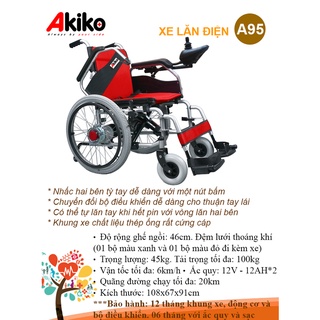 Xe lăn điện cho người già, người khuyết tật A95 AKIKO (02 bộ đệm đi kèm)