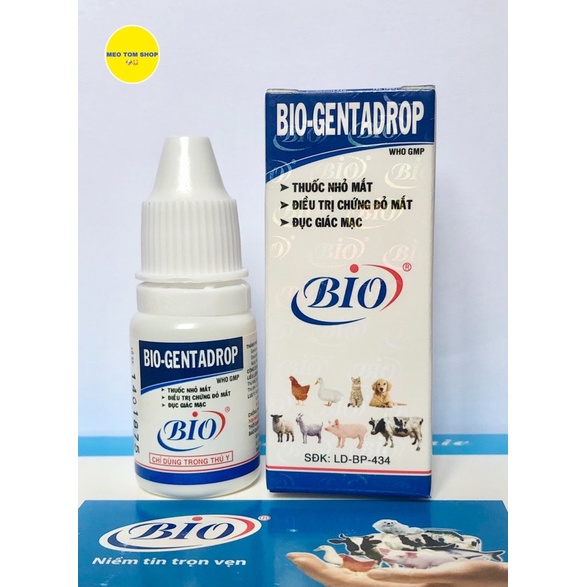 Nhỏ mắt nước Bio genta 10ml vệ sinh mắt đỏ, đổ ghèn ở chó mèo