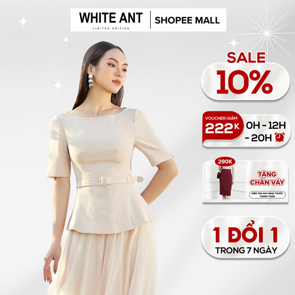 Áo Peplum Nữ WHITE ANT JORDAN PEPLUM SHIRT Thiết Kế Cổ Thuyền Sang Trọng, Chiết Eo Siêu Tôn Dáng 170300177