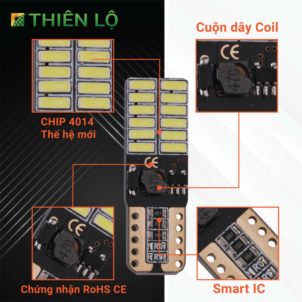 [NÂNG CẤP] 02 Đèn LED xi nhan T10 demi 24 SMD 4014 SMART IC của Thiên Lộ cao cấp dành cho tô tô xe máy