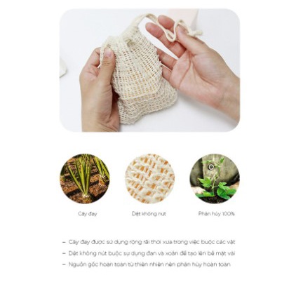 HHM Túi Lưới Đựng Xà Phòng Tạo Bọt Tiện Lợi / Sợi Linen  Tự Nhiên Tẩy Da Chết- Kích Thước 15*10 cm