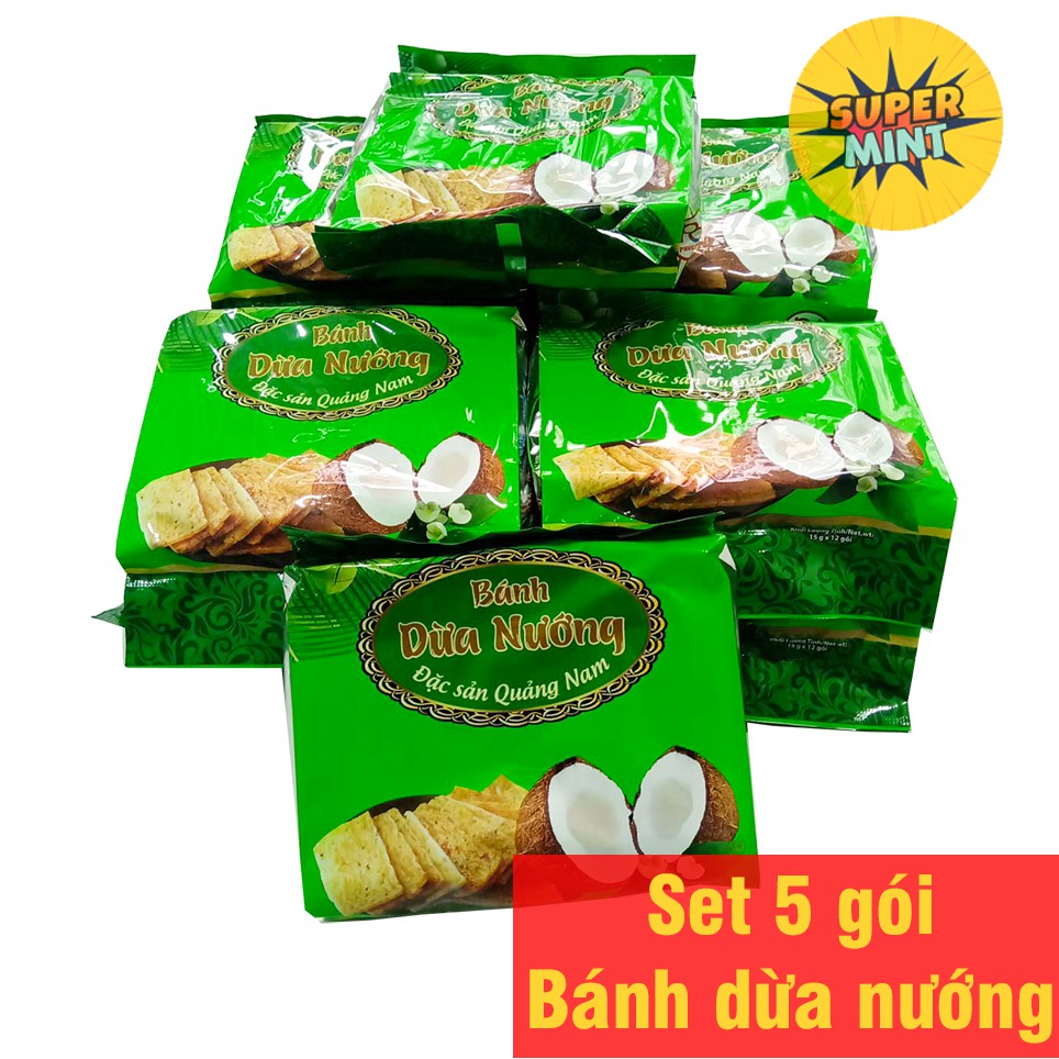 [Siêu ngon] Set 5 gói bánh dừa nướng Quảng Nam loại đặc biệt giòn thơm ngon loại 1 - Đồ ăn vặt - Super Mint