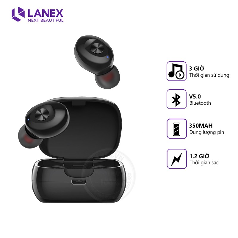 [Mã 2404EL10K giảm 10K đơn 20K] Tai nghe Bluetooth LANEX LEP-W15 V5.0 hỗ trợ mic cảm ứng TWS, chuyên dùng cho Iphone