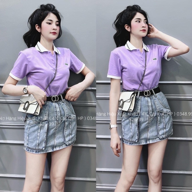ÁO POLO CÁ SẤU MÀU TÍM VÀ XANH - cổ trắng viền