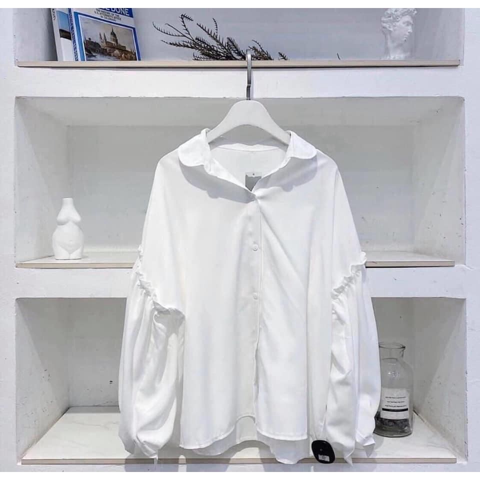 {EVACICI} Áo sơ mi babydoll nữ trắng dài tay nữ phối tay bèo , Áo sơ mi babydoll nữ trắng chất thô lụa mềm giá rẻ | BigBuy360 - bigbuy360.vn