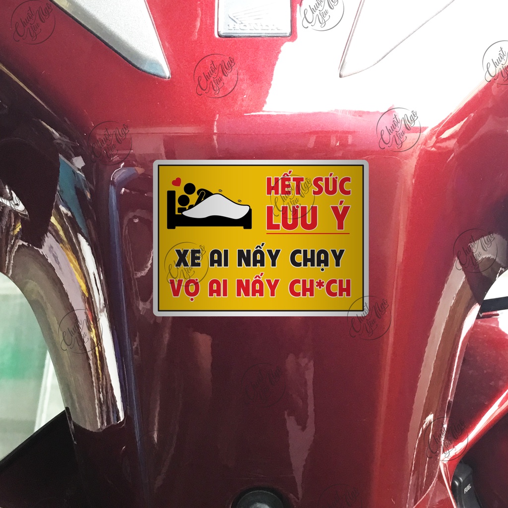 Nguyên bộ 24 tem cảnh báo vui mượn xe nhớ đỗ xăng không chạm xe tôi xe ai náy chạy xe má mua đua má la xe kiểng cấm sờ